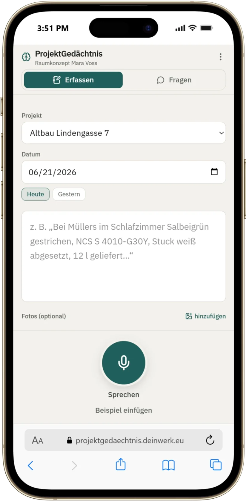 Meister Kollege Projekte – App-Ansicht